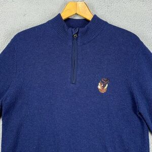 Beretta Pullover Sweater Mens Medium Blue Lambswool Nylon Blend Knit Elbow Patch